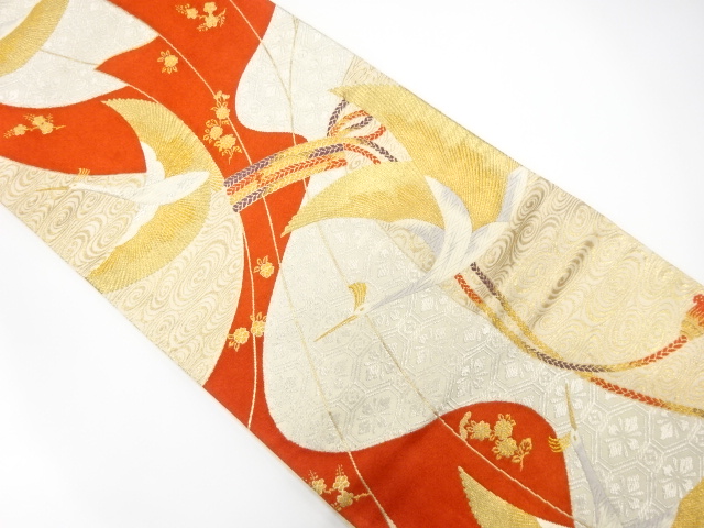JAPANESE KIMONO / ANTIQUE FUKURO OBI / SILK / WOVEN NOSHI PATTERN